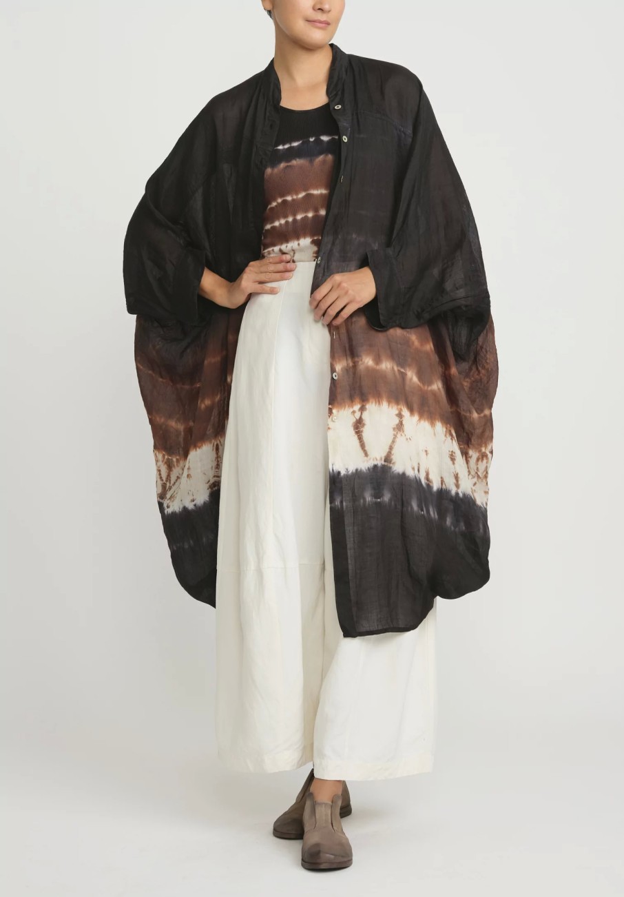 Gilda Midani Tunics | Pattern Dyed Linen Square Dress In Chocolate Brown Row