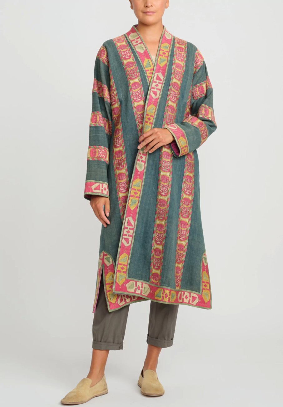 Mehmet Cetinkaya Decorative Coats | Embroidered ''Lakai'' Coat In Green & Red