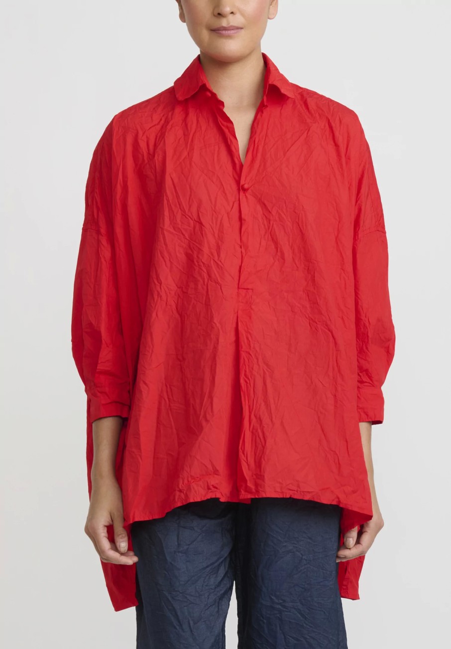 Daniela Gregis Shirts & Blouses | Washed Cotton Camicia More Rosella Shirt In Rosso Red