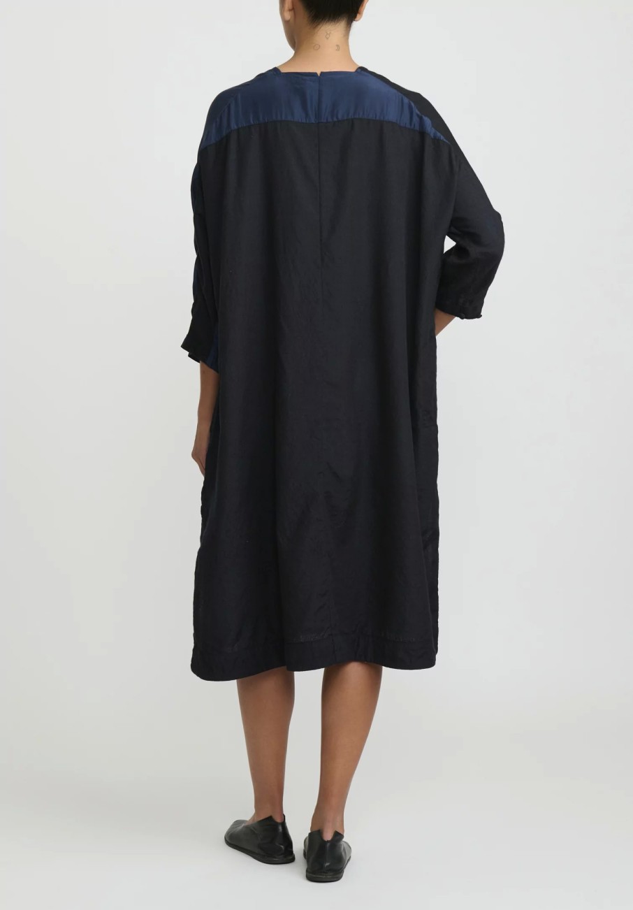 AODress Dresses | Habutai Silk And Velvet Patchwork Dress In Navy Blue & Black