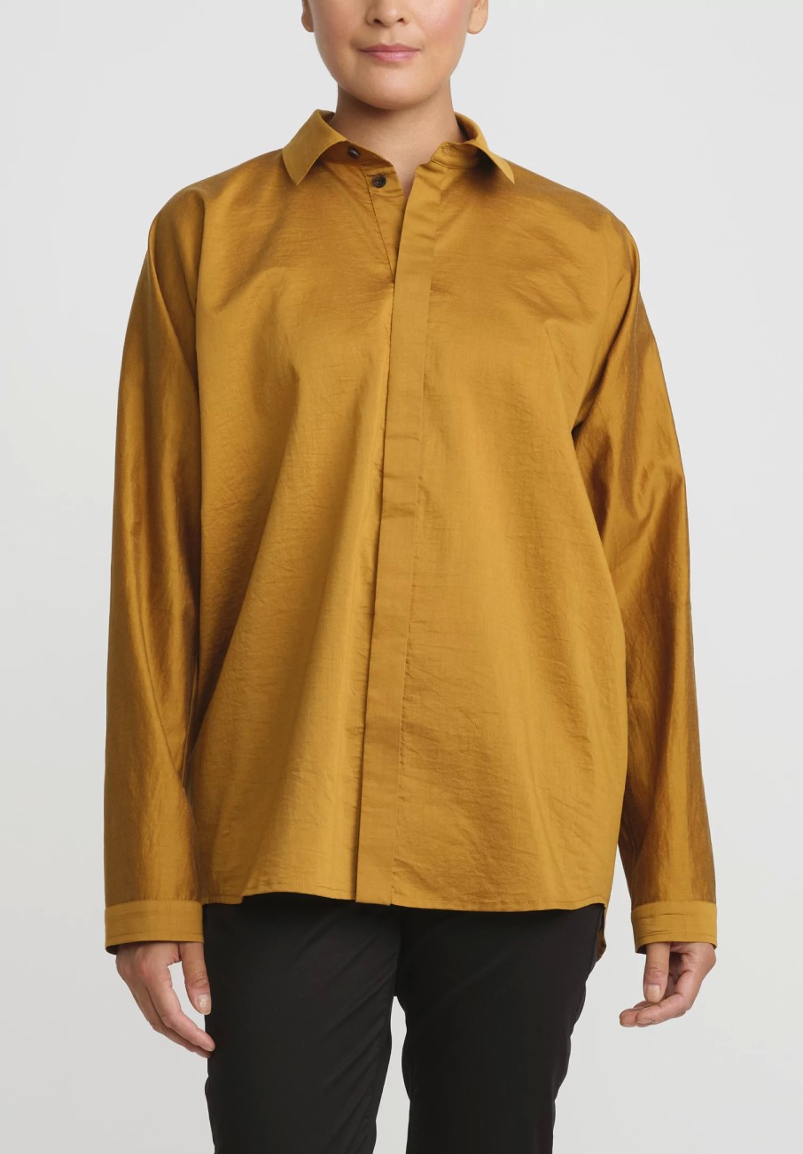 Jan-Jan Van Essche Shirts & Blouses | Cotton & Silk Chambray Shirt In Gold