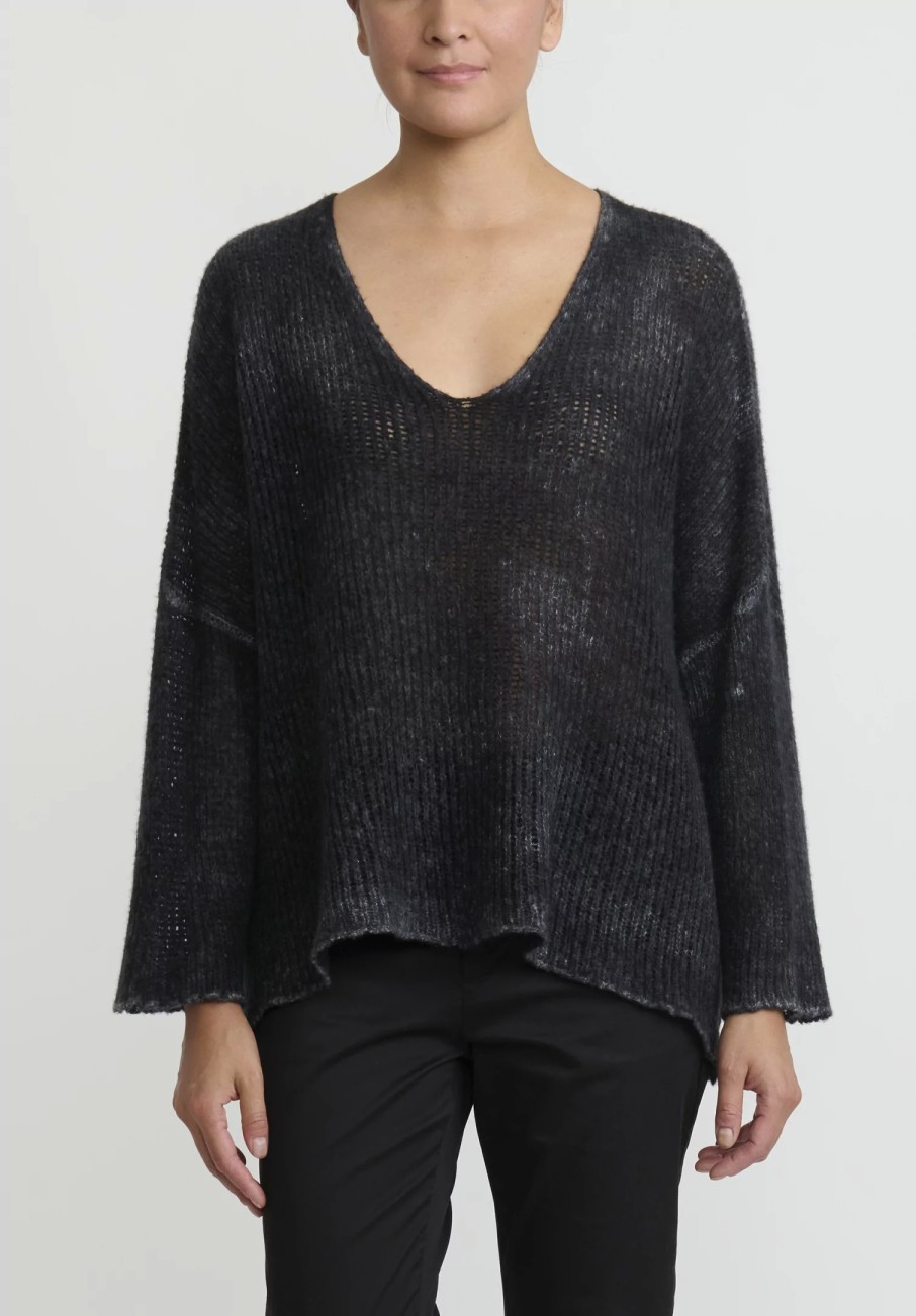 Avant Toi Knitwear | Hand-Painted Cashmere & Silk V-Neck Sweater In Nero Black