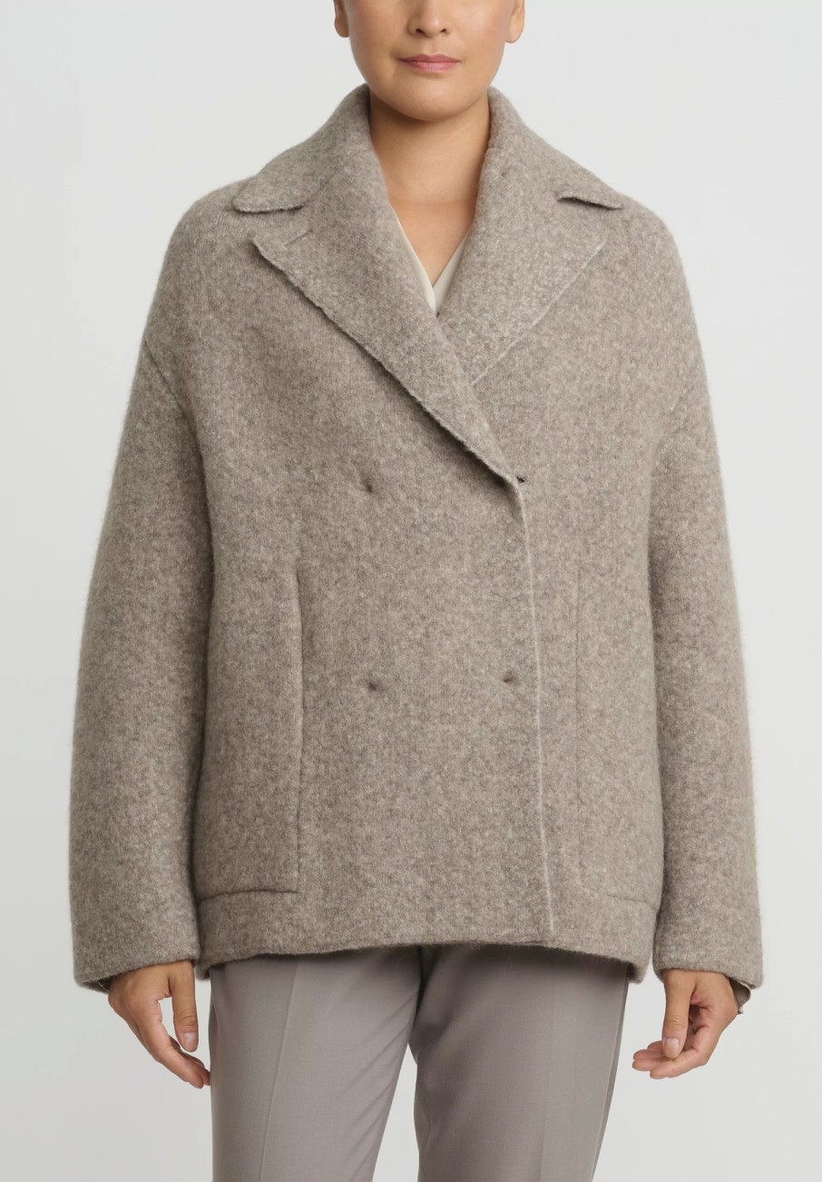 Boboutic Jackets | Felted, Knit Short Coat In Natural Brown Melange