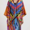 Rianna + Nina Coats & Dusters | Abstract Printed Light Weight Silk Kimono In Orange