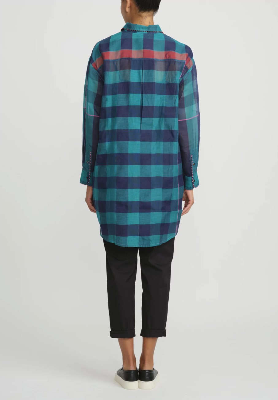 Péro Shirts & Blouses | Wool Gingham Shirt In Green & Blue