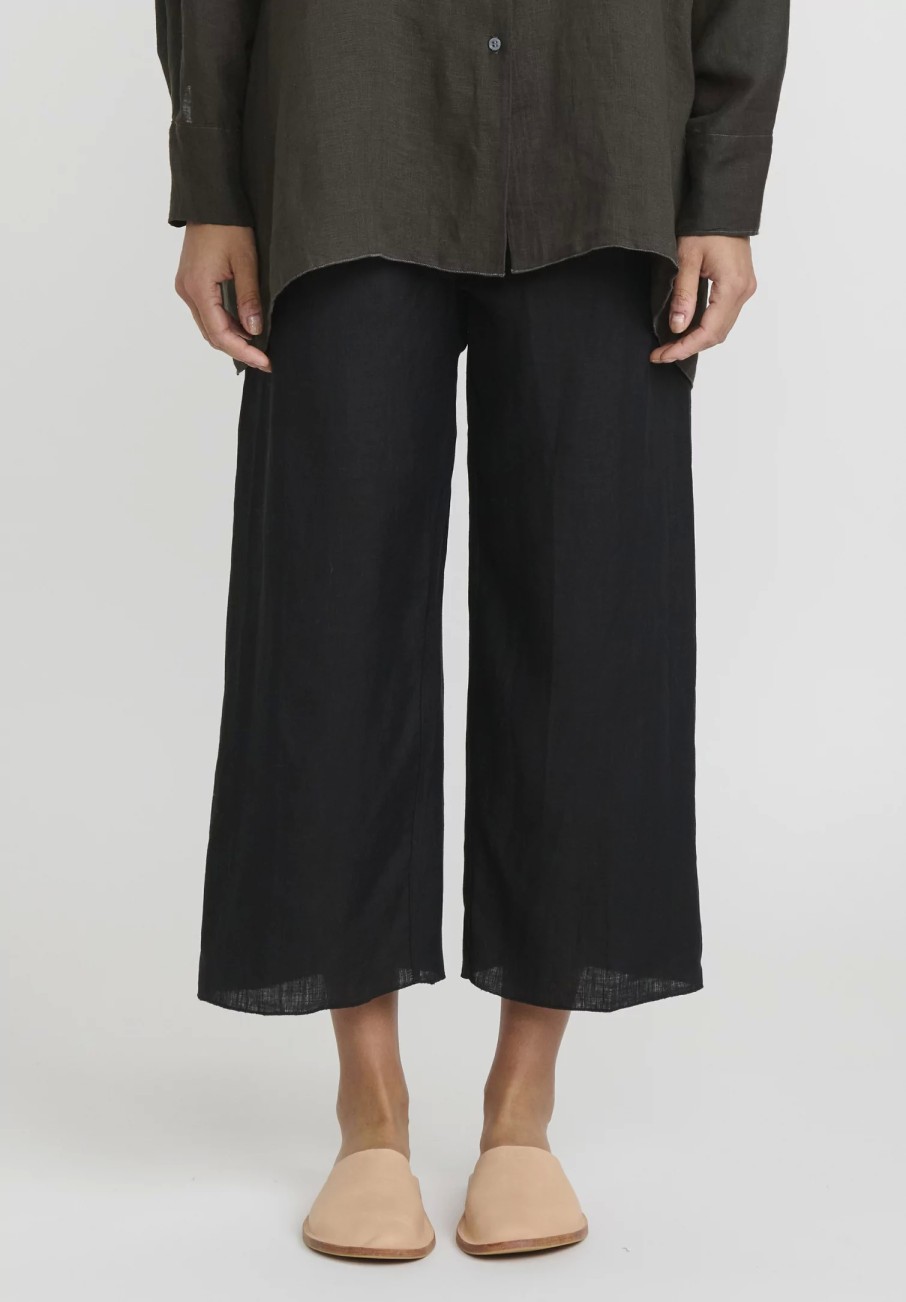 Shi Cashmere Pants | Shi Linen Wide Leg Cropped Pants In Black