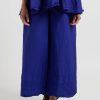 Daniela Gregis Pants | Washed Cotton Tognon Wide Leg Pants With Pleated Hem In Blu Inchiostro