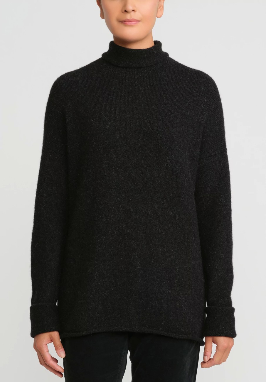 Lauren Manoogian Knitwear | Super Baby Alpaca And Cashmere Funnel Neck Sweater In Black Melange & White Fleck