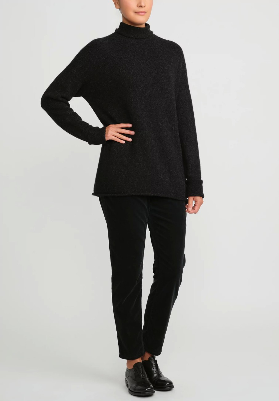 Lauren Manoogian Knitwear | Super Baby Alpaca And Cashmere Funnel Neck Sweater In Black Melange & White Fleck