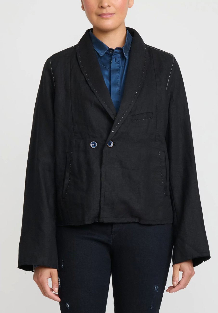 Umit Unal Jackets | Linen Oversized Shawl Lapel Jacket In Black