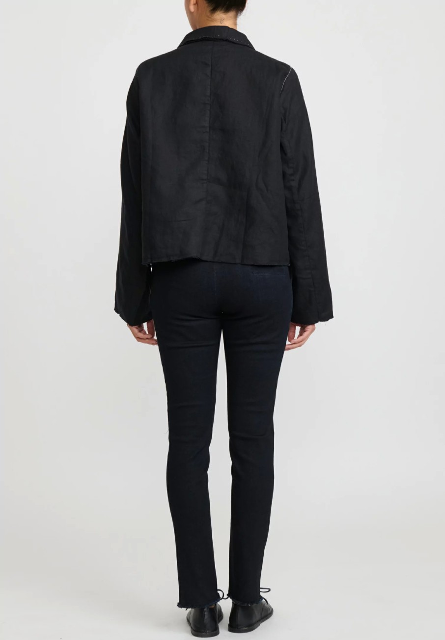 Umit Unal Jackets | Linen Oversized Shawl Lapel Jacket In Black