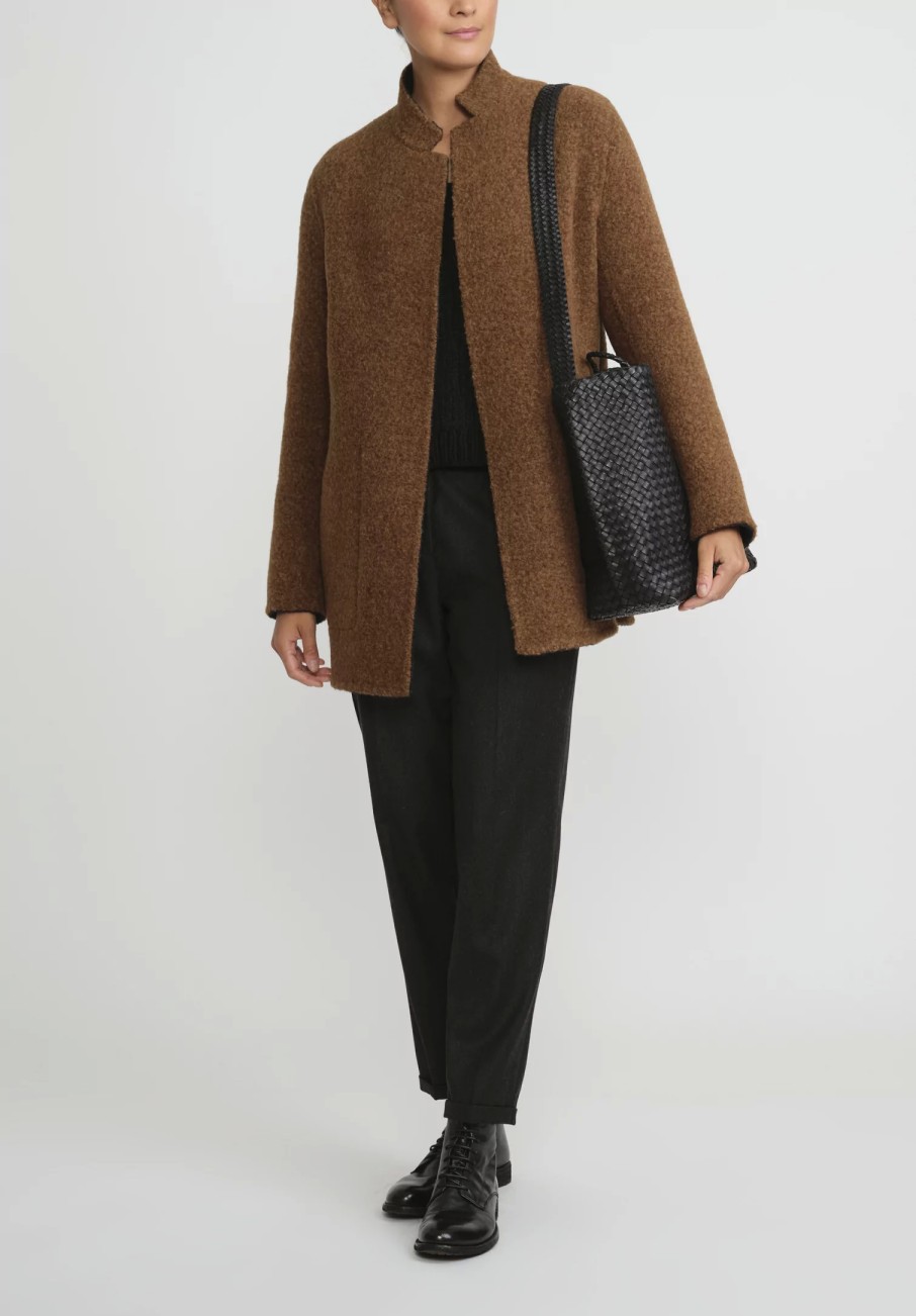 Nanna Pause Coats & Dusters | Belted Aaron Coat In Navy Blue & Alpaca Brown