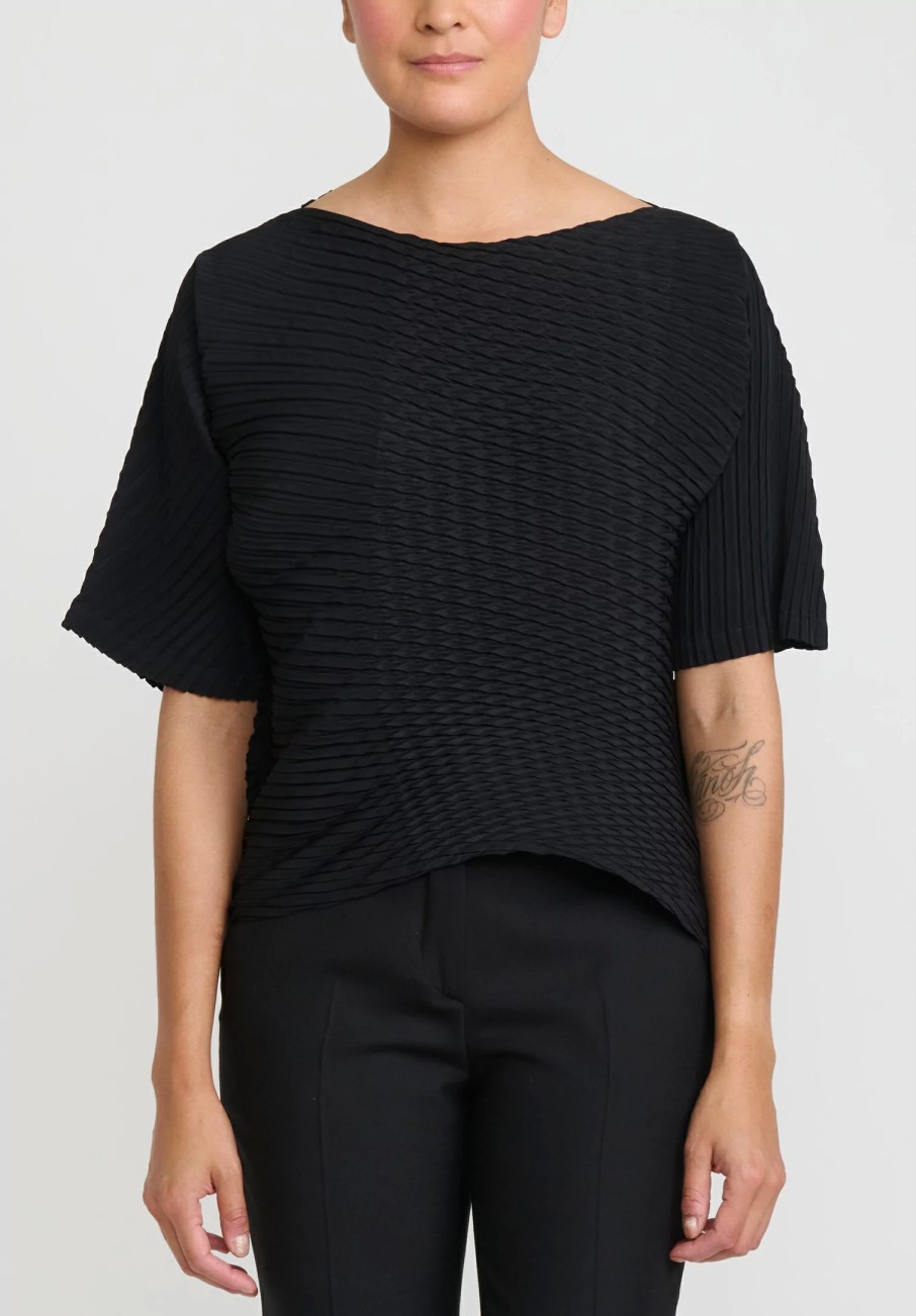 Issey Miyake Tops | Concretion Pleats Short Sleeve Top In Black