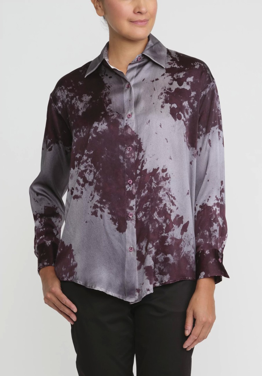 Avant Toi Shirts & Blouses | Silk Spot And Velo Shirt In Nero Seppia Brown