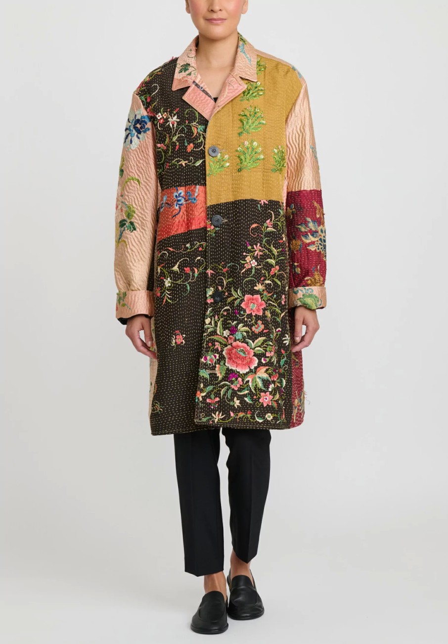 By Walid One Of A Kind | Antique Embroidered Chinese Silk Rufus Coat In Peach & Red