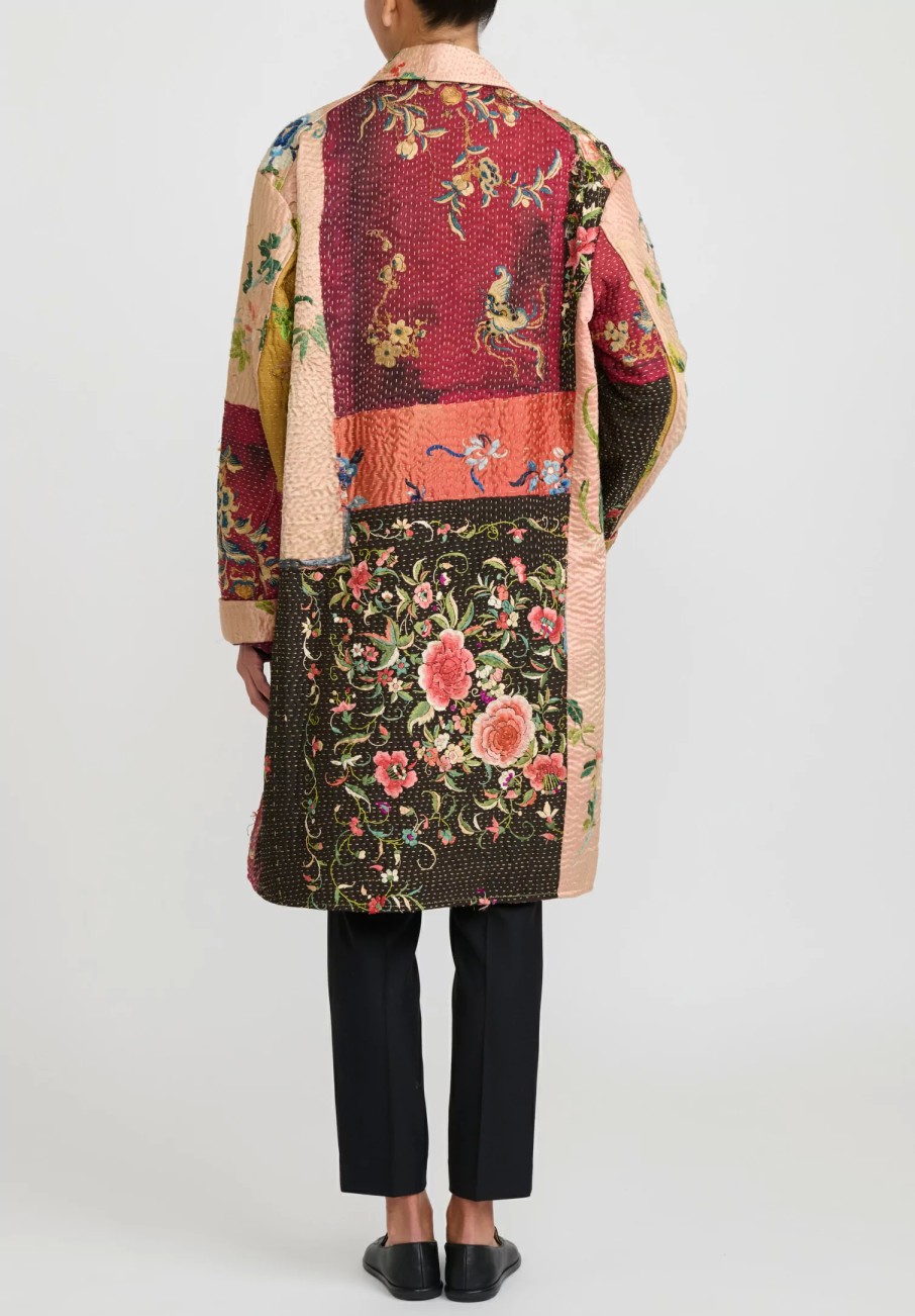 By Walid One Of A Kind | Antique Embroidered Chinese Silk Rufus Coat In Peach & Red