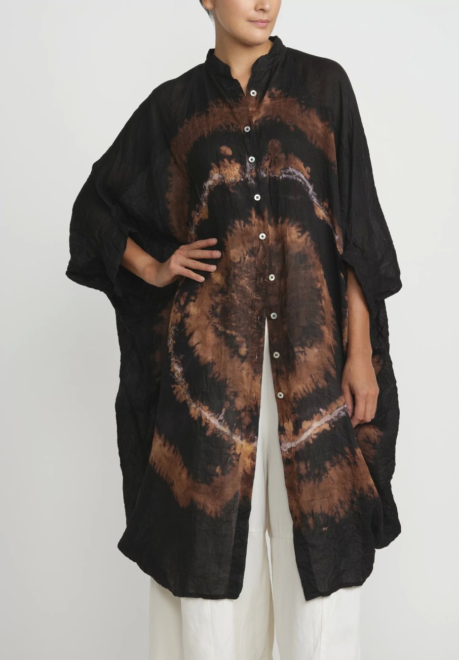 Gilda Midani Tunics | Pattern Dyed Linen Square Dress In Fire Ring Black