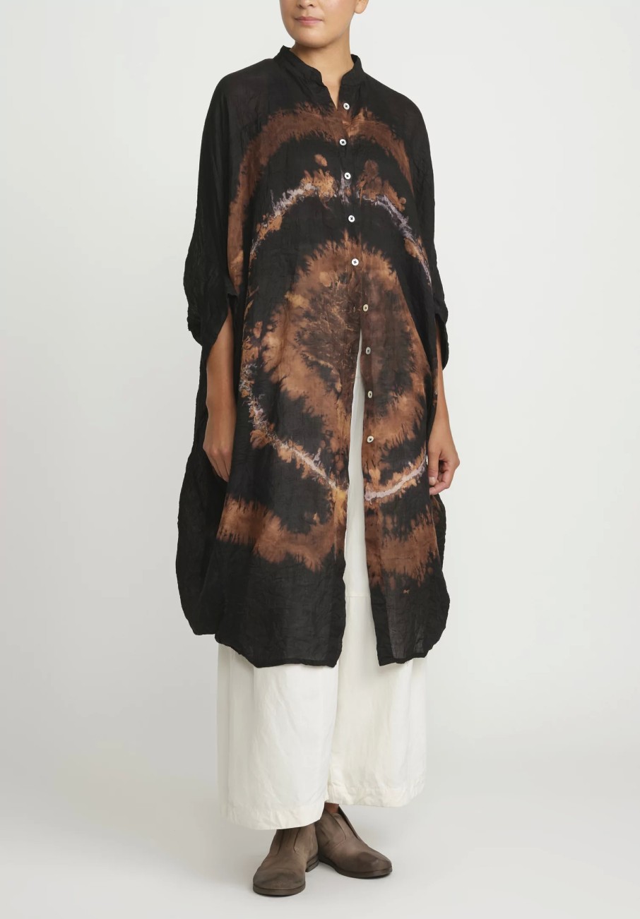 Gilda Midani Tunics | Pattern Dyed Linen Square Dress In Fire Ring Black