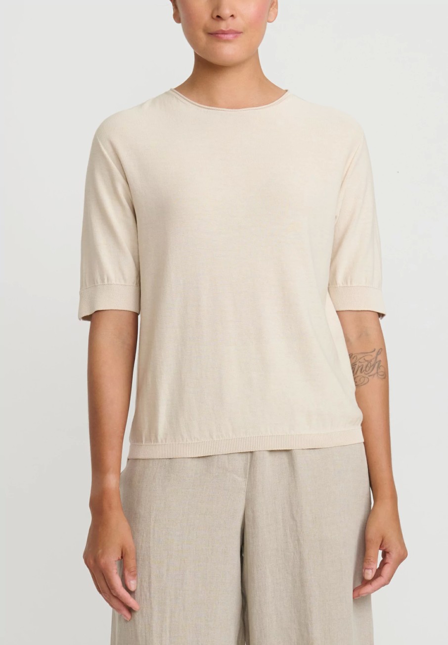 Antonelli Knitwear | Cotton Short Sleeve Platone Sweater In Off White Natural