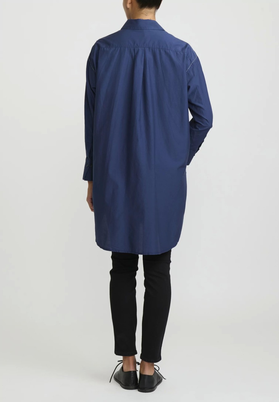 Umit Unal Shirts & Blouses | Cotton Long Asymmetric Side-Slit Shirt In Indigo Blue