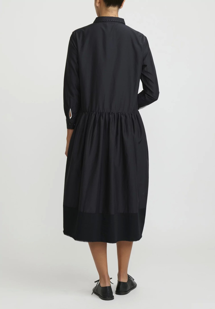 Umit Unal Dresses | Hand Stitched Cotton & Silk Shirt Dress In Black