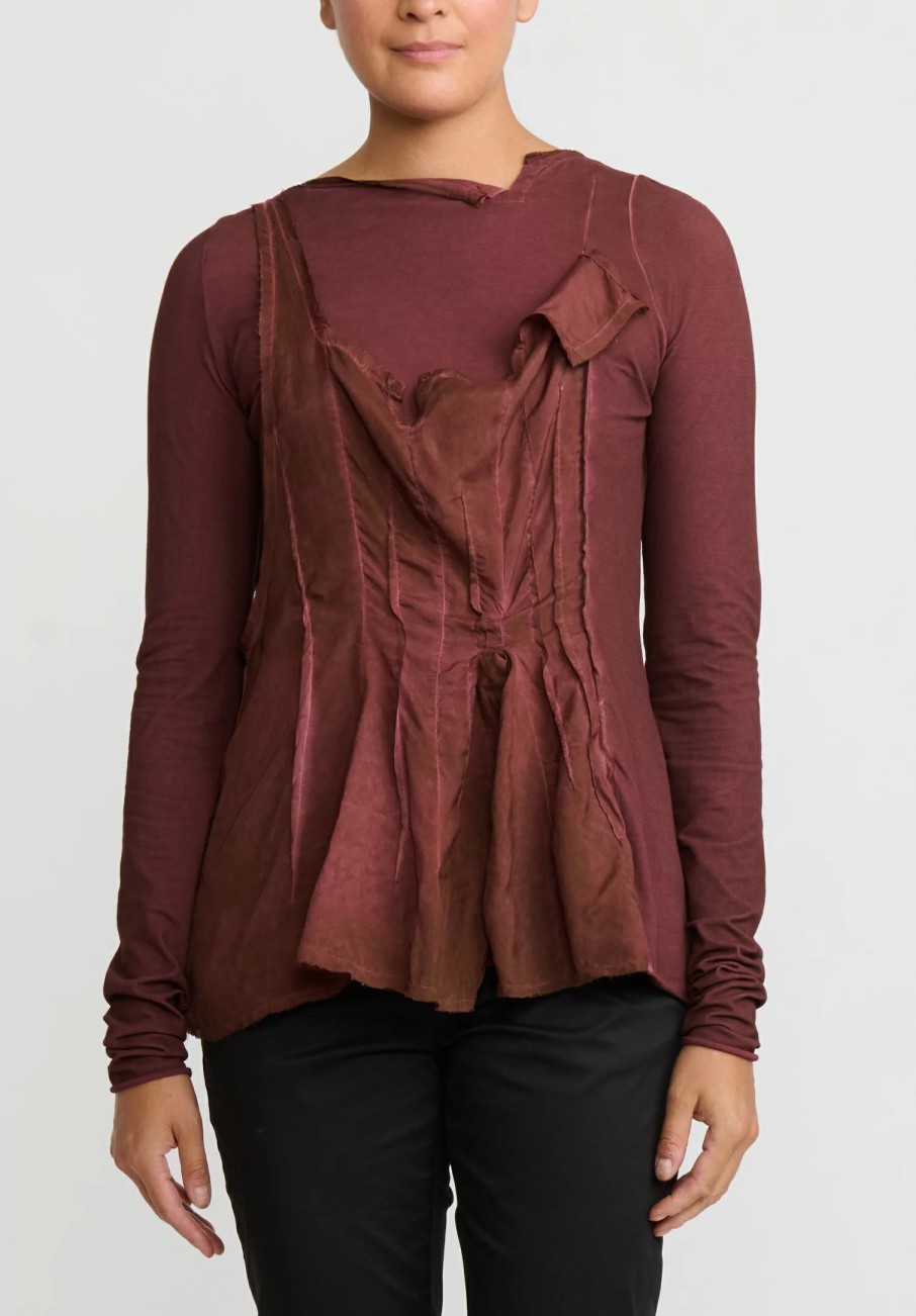 Rundholz Tops | Cotton Distressed Long Sleeve T-Shirt In Rust Red Cloud