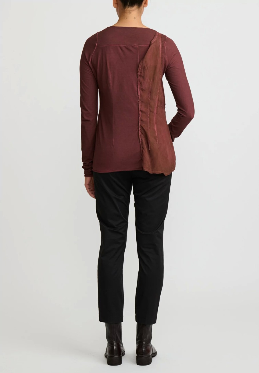 Rundholz Tops | Cotton Distressed Long Sleeve T-Shirt In Rust Red Cloud