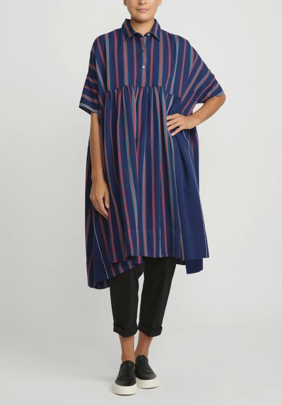 Péro Dresses | Striped Wool Oversized Dress In Navy & Red