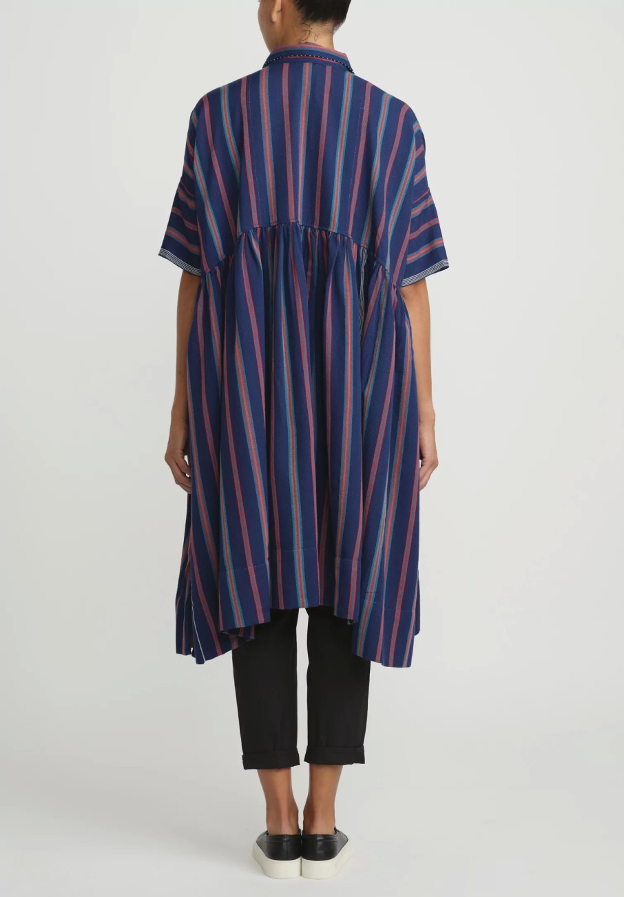 Péro Dresses | Striped Wool Oversized Dress In Navy & Red