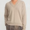 Uma Wang Knitwear | Cashmere Slit V-Neck Sweater In Tan Natural