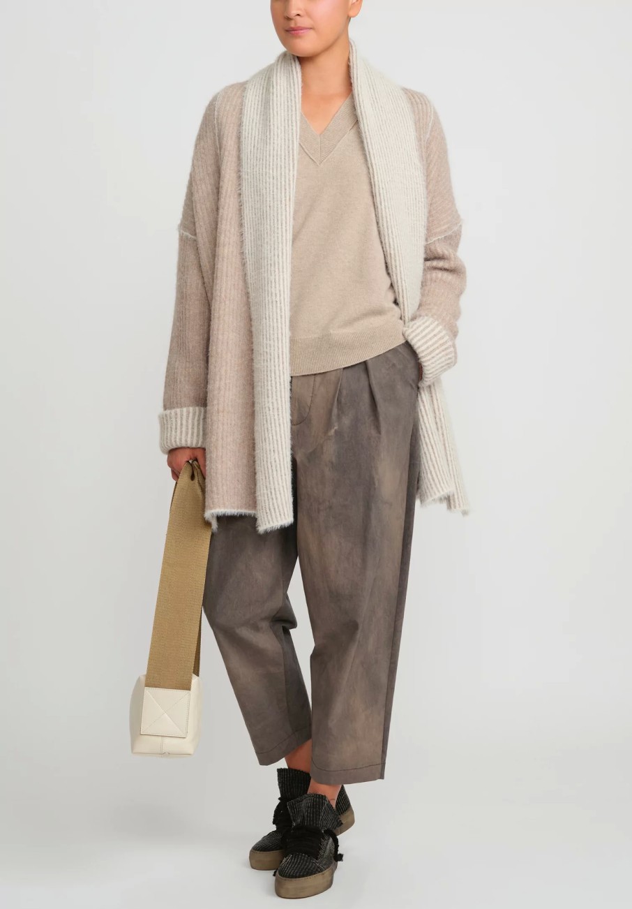 Uma Wang Knitwear | Cashmere Slit V-Neck Sweater In Tan Natural