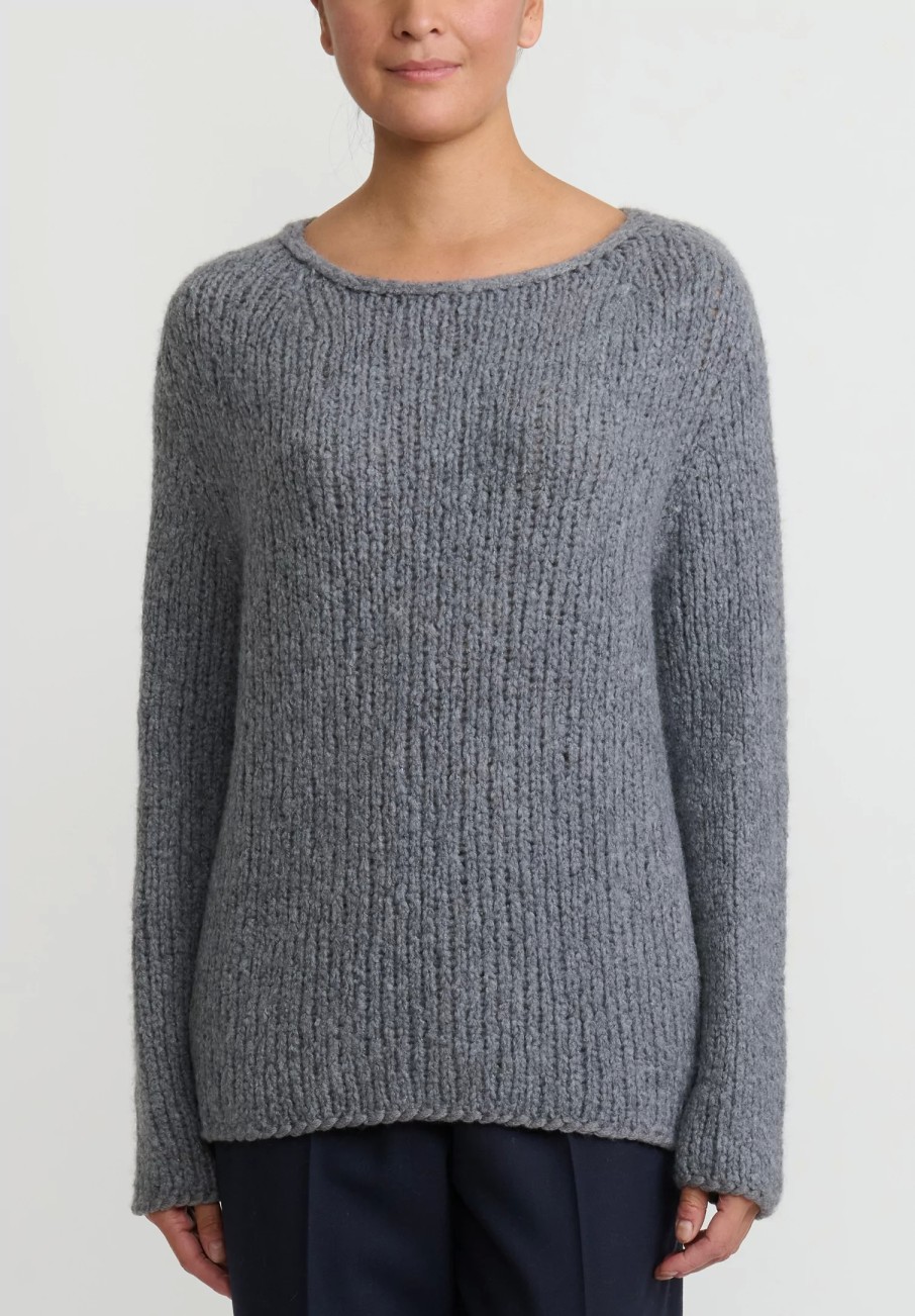 Wommelsdorff Knitwear | Hand Knit Cashmere Grace Sweater In Metal & Haze Grey