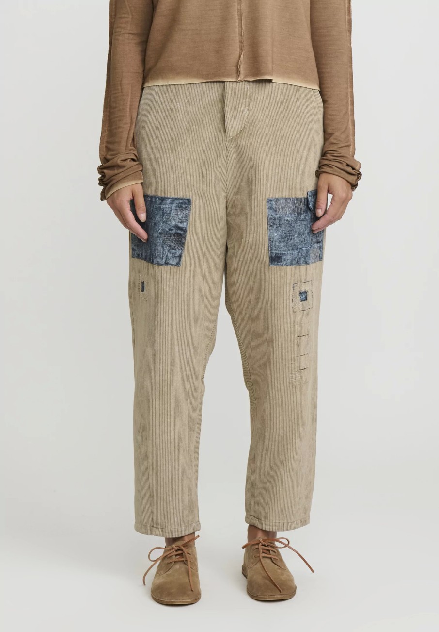 Umit Unal Pants | Cotton Corduroy Patch Drop Crotch Pants In Natural & Denim