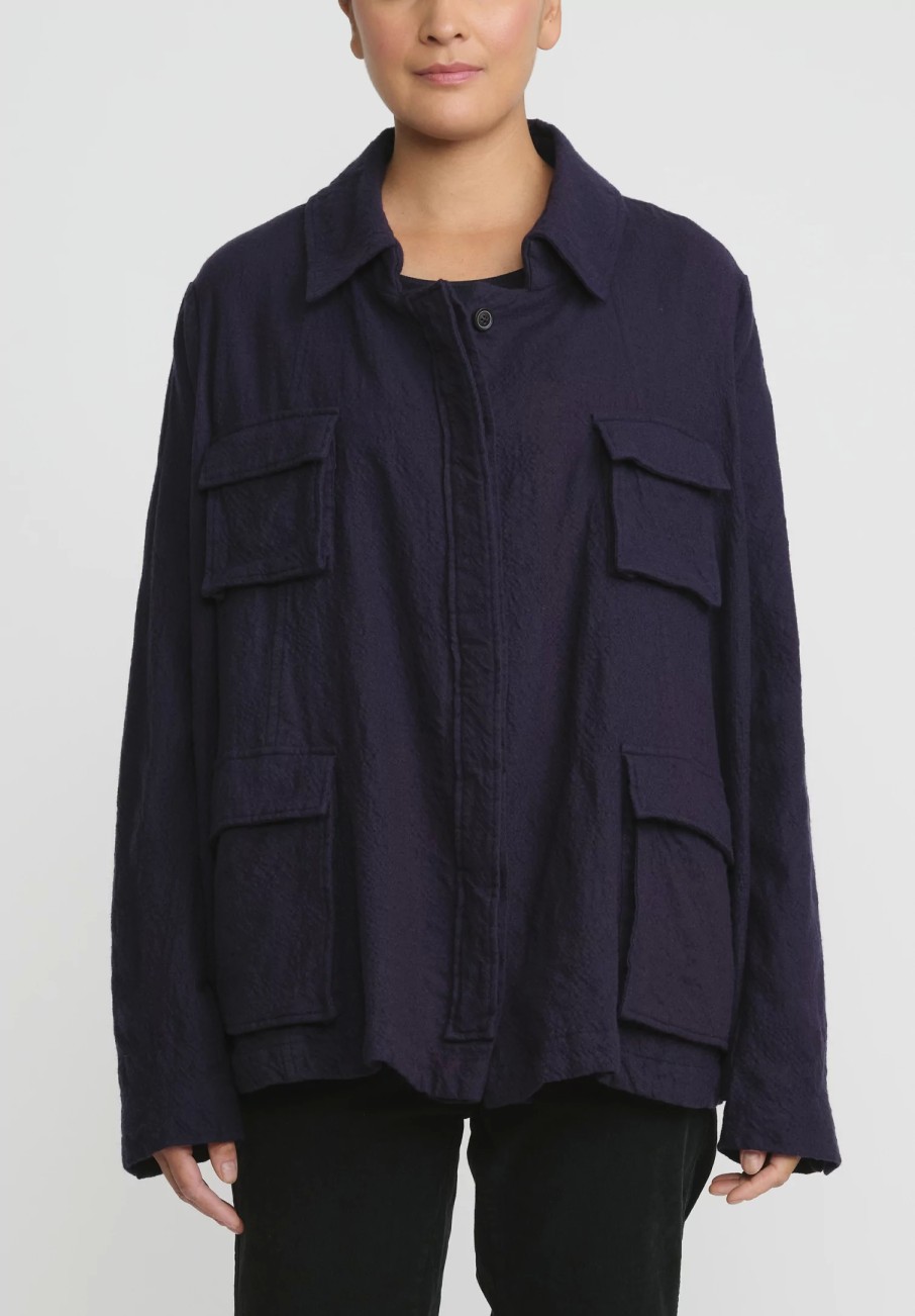 Rundholz Dip Jackets | Wool Oversized A-Line Jacket In Grape Blue