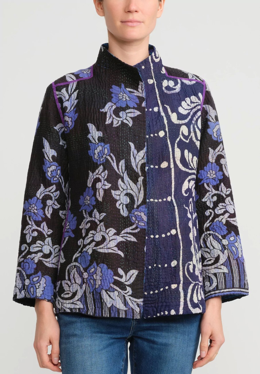 Mieko Mintz Jackets | 4-Layer Vintage Cotton Short Jacket In Black, Purple & Blue