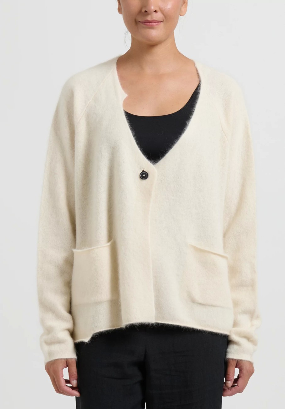 Rundholz Knitwear | Racoon Hair Knit Cardigan In Ivory White