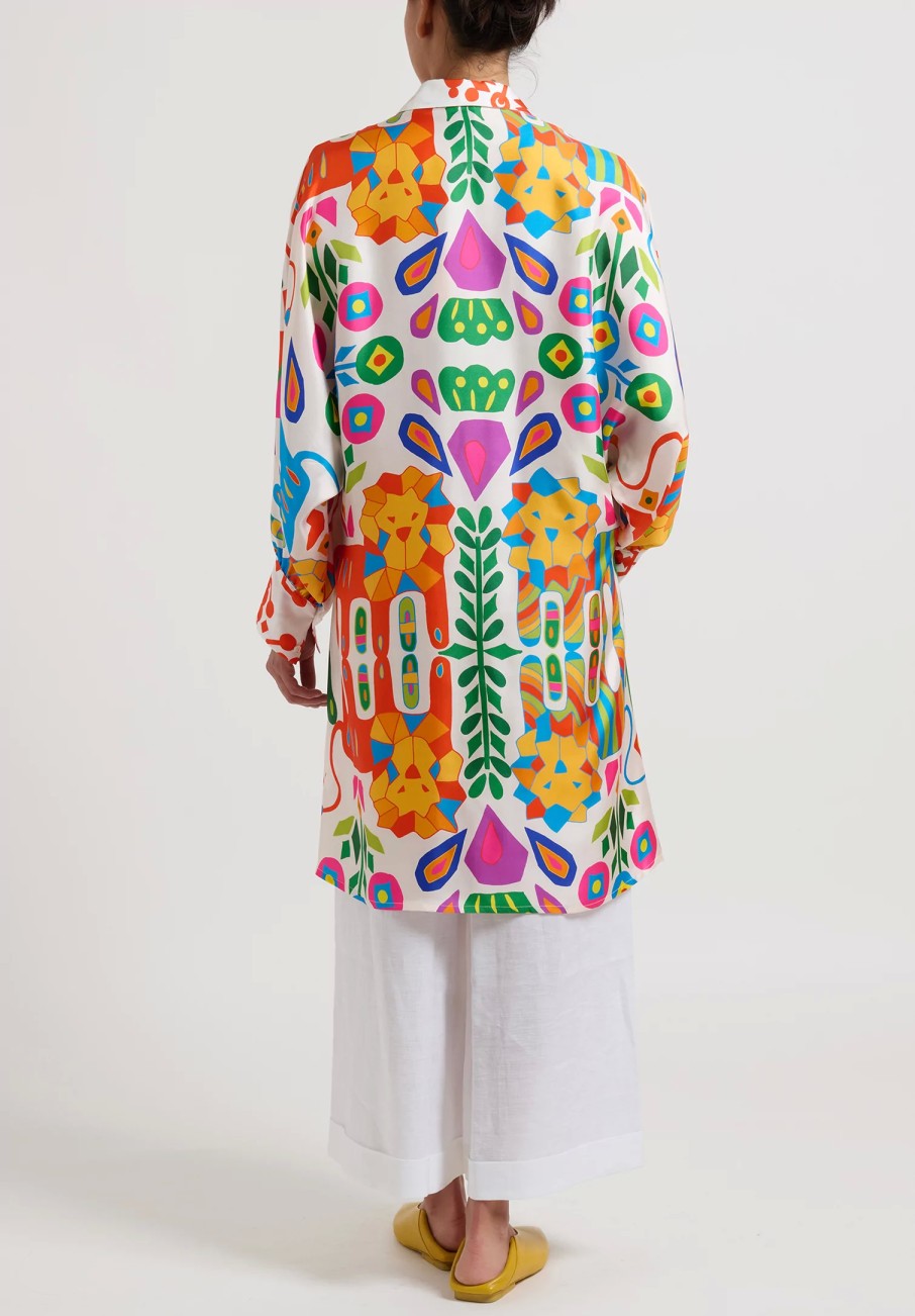 Rianna + Nina Tunics | Monica Silk Geometria Blouse Tunic In Leondari White