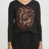 Gilda Midani Tops | Pattern Dyed V-Neck Long Sleeve Trapeze Top In Fire Ring Black