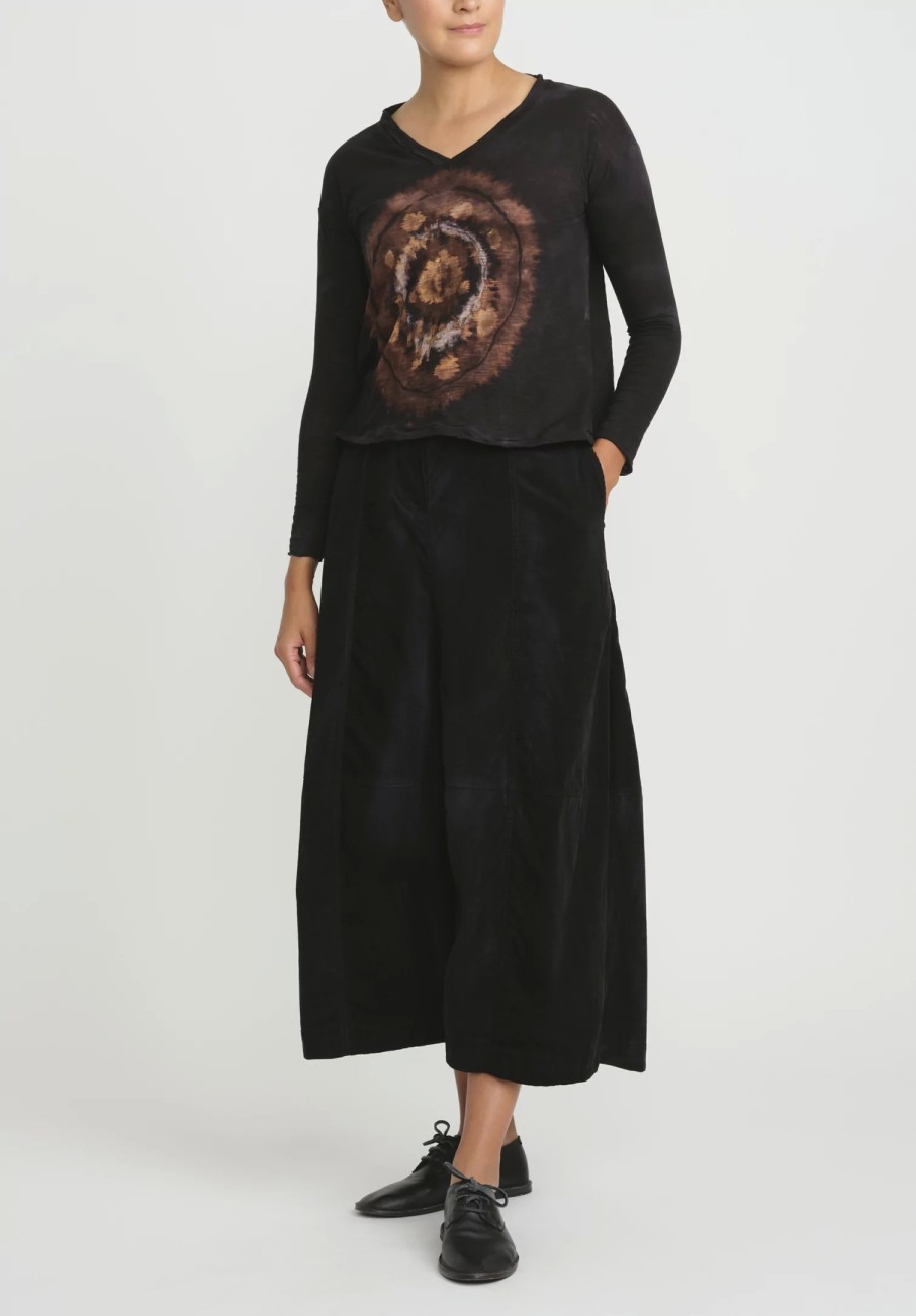 Gilda Midani Tops | Pattern Dyed V-Neck Long Sleeve Trapeze Top In Fire Ring Black