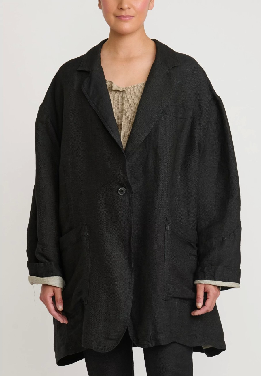 Rundholz Jackets | Linen/Silk Oversized Menswear Jacket In Black