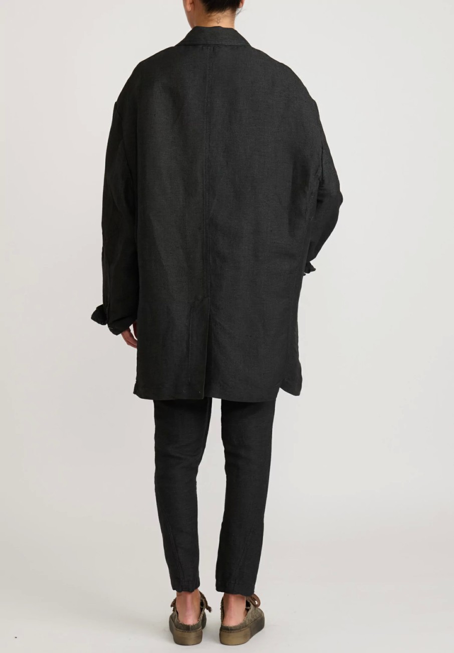 Rundholz Jackets | Linen/Silk Oversized Menswear Jacket In Black