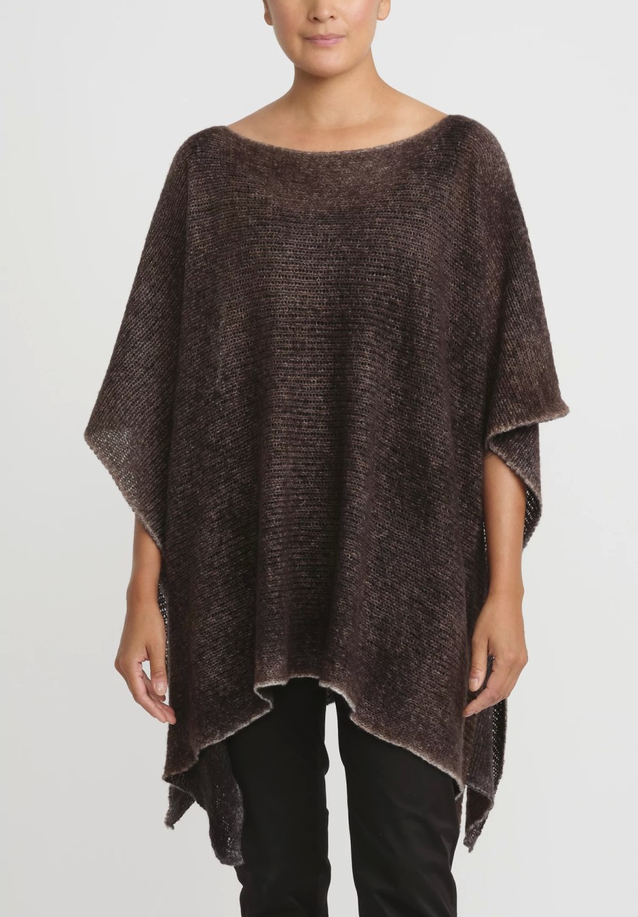 Avant Toi Ponchos | Hand-Painted Cashmere & Silk Loose Knit Poncho In Nero Gianduia Brown