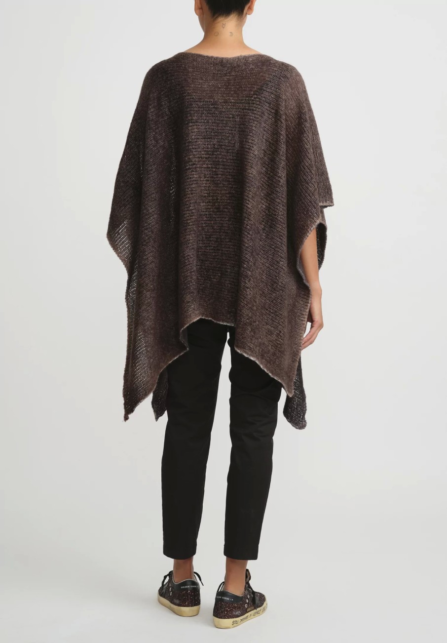 Avant Toi Ponchos | Hand-Painted Cashmere & Silk Loose Knit Poncho In Nero Gianduia Brown