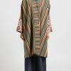 Rianna + Nina One Of A Kind | One-Of-A-Kind Silk Embroidered Cuff Coat In Green/Red Stripes