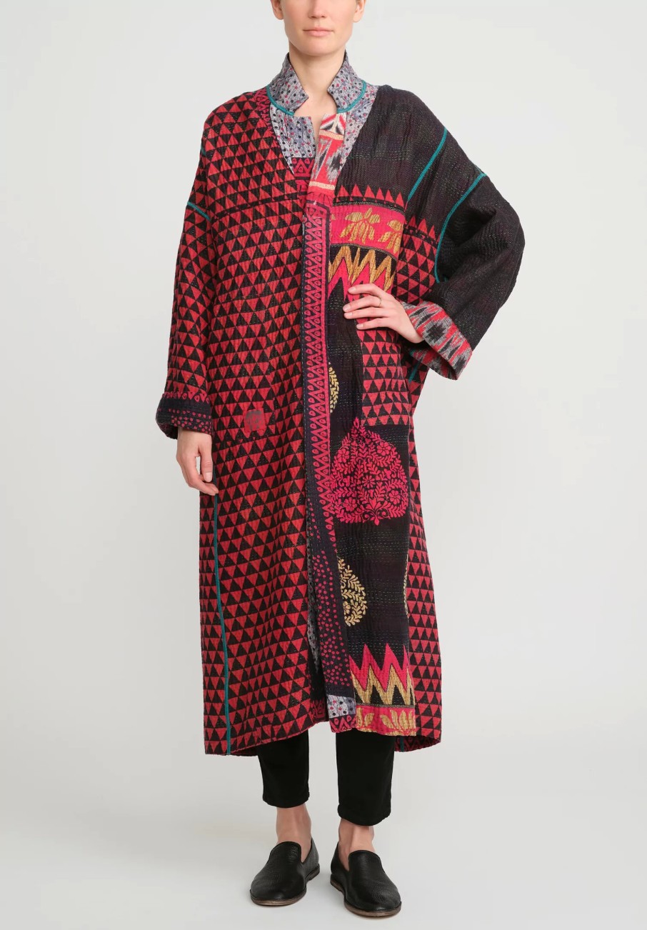 Mieko Mintz Coats & Dusters | 4-Layer Vintage Cotton Oversized Coat In Red, Black And Grey