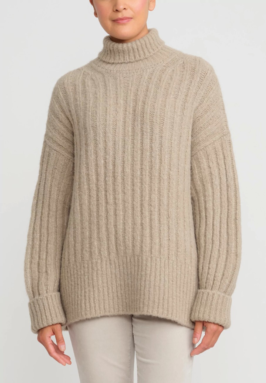 Lauren Manoogian Knitwear | Baby Alpaca Ribbed Turtleneck In Stoneware Natural