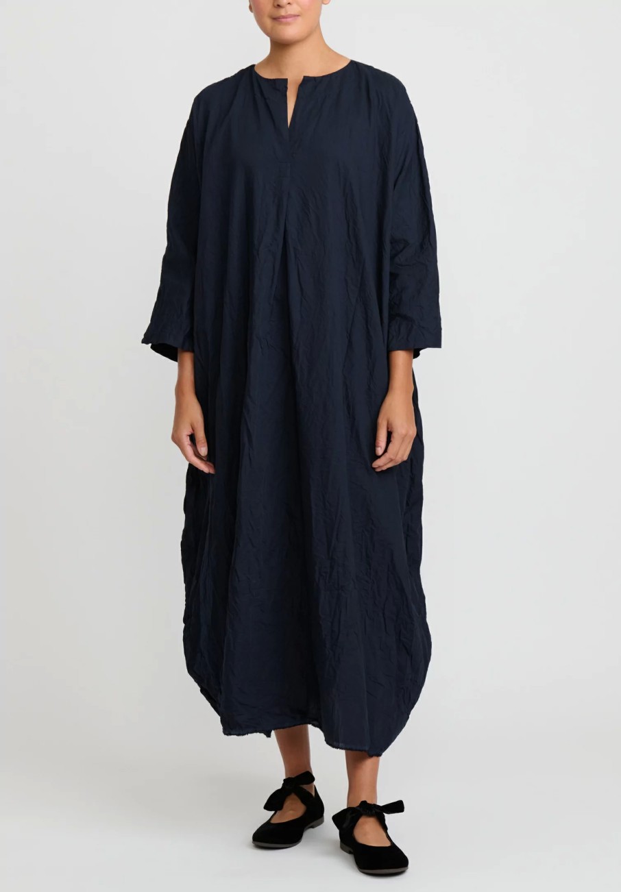 Daniela Gregis Dresses | Washed Cotton Abito Manica Lunga Lavata Dress In Blue Operaio