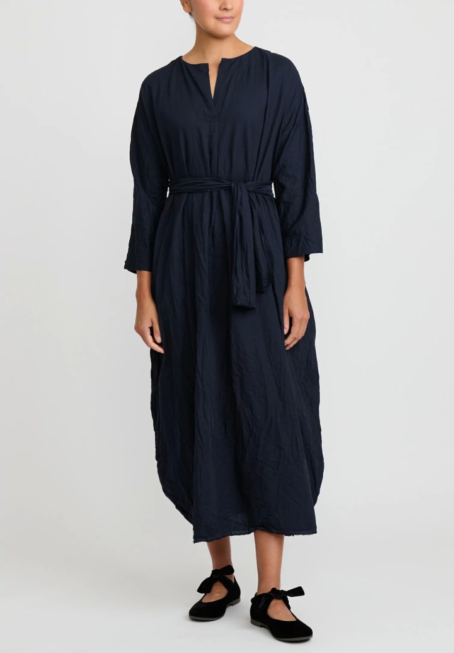 Daniela Gregis Dresses | Washed Cotton Abito Manica Lunga Lavata Dress In Blue Operaio