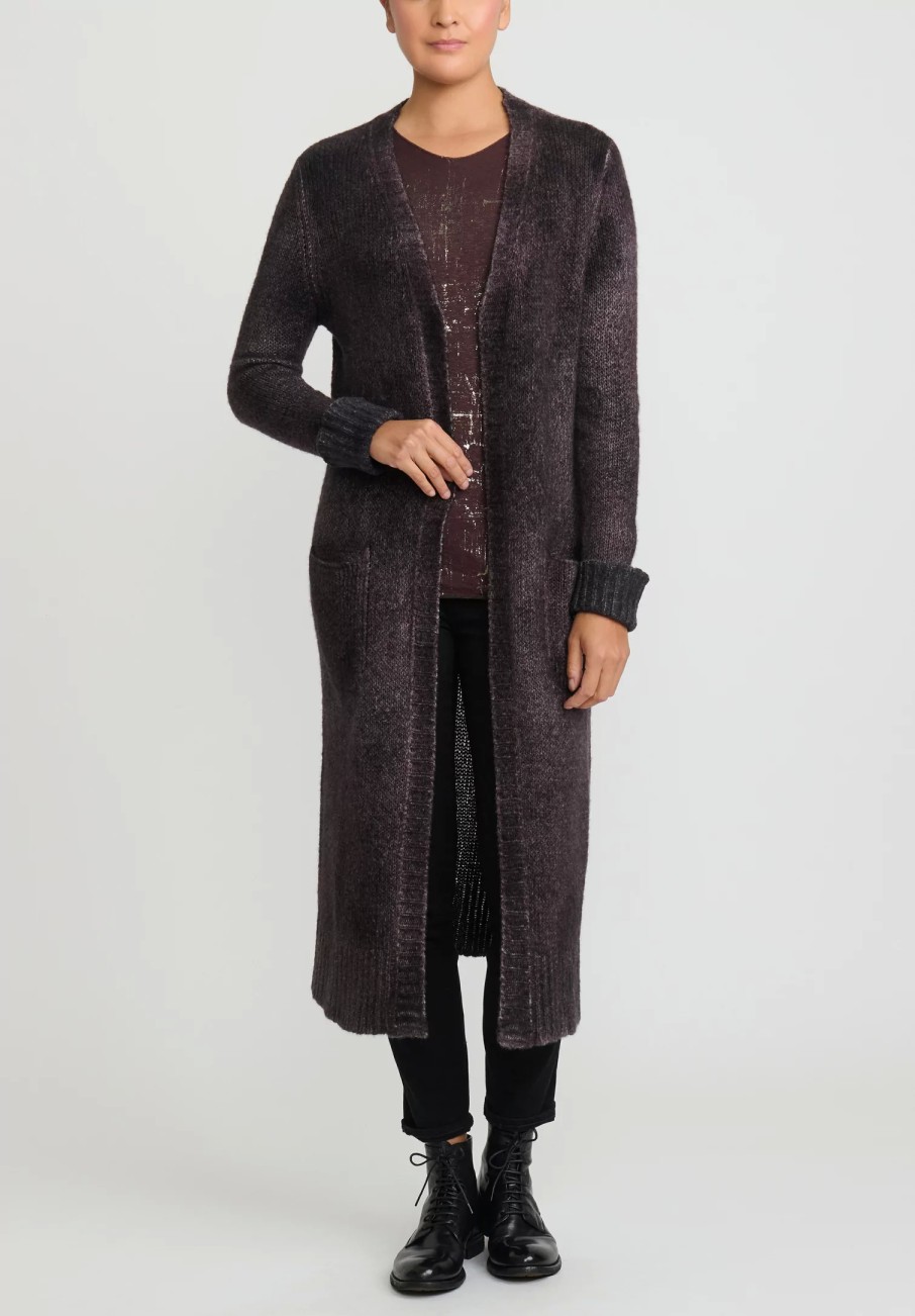 Avant Toi Knitwear | Hand-Painted Cashmere & Wool Long Cardigan In Nero Seppia Purple