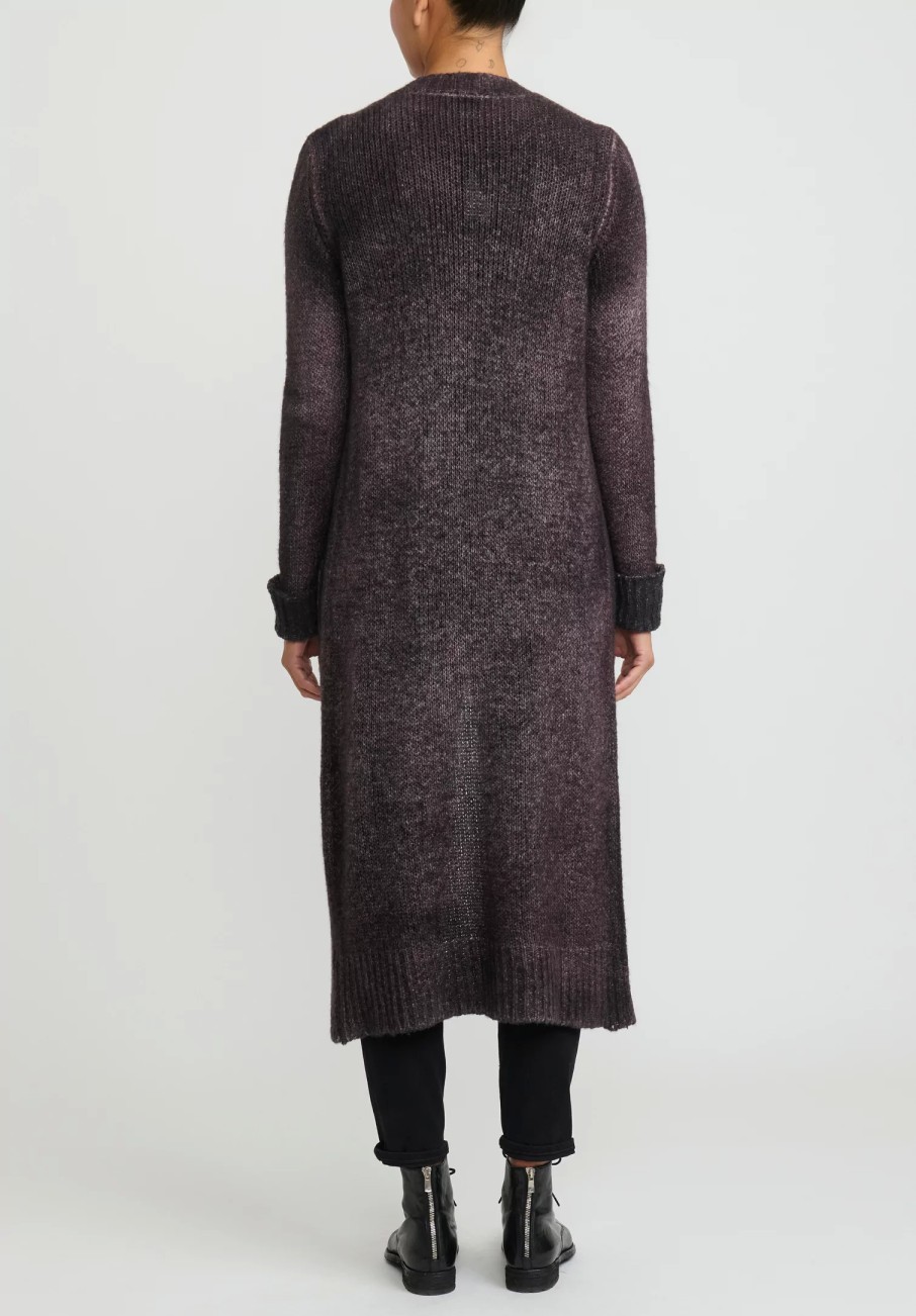 Avant Toi Knitwear | Hand-Painted Cashmere & Wool Long Cardigan In Nero Seppia Purple